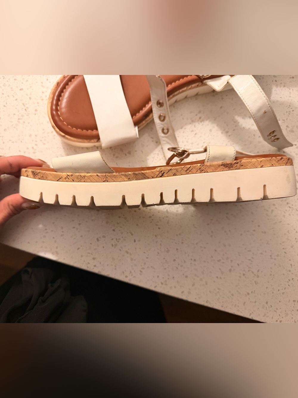 Unisa White Cork-Trim Platform Sandals
